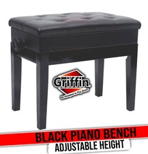 GRIFFIN Premium Antique Piano Bench  Adjustable Black Solid Wood Frame Leather