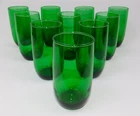10 Vtg Anchor Hocking Glass Forest Green Roly Poly Tumblers 5" Tall