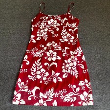 VTG Y2K KY'S Hawaiian Dress Women Medium Red White Floral Print Spaghetti Strap