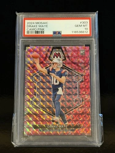 2024 Panini Mosaic #303 Drake Maye Camo Pink Mosaic Prizm PSA 10 RC Patriots 🔥