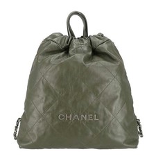 Chanel 22 Large Leather Backpack Khaki Women Green One Size