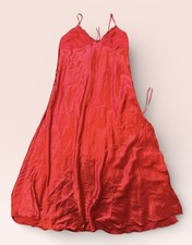 Vintage lace trim long babydoll  silky Slip Dress red  size 3 XL 