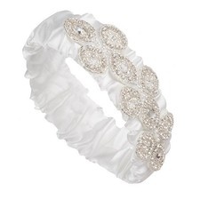 David Tutera White Satin Wedding Garter With Embellished Silver Oval Designsn