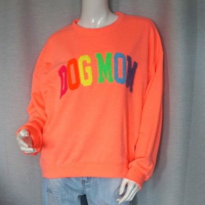 Oversized DOGMOM DOG MOM MUM Sweat Shirt Neon Orange Multicolor 38,40,42,44 Neu