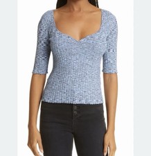 Large Veronica Beard Lipa Top Rib Knit Blue