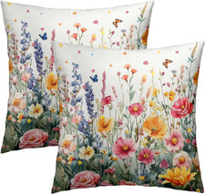 Colorful Flower Throw Pillow Covers 18X18 Inch Botanical Floral Pillow Case Set