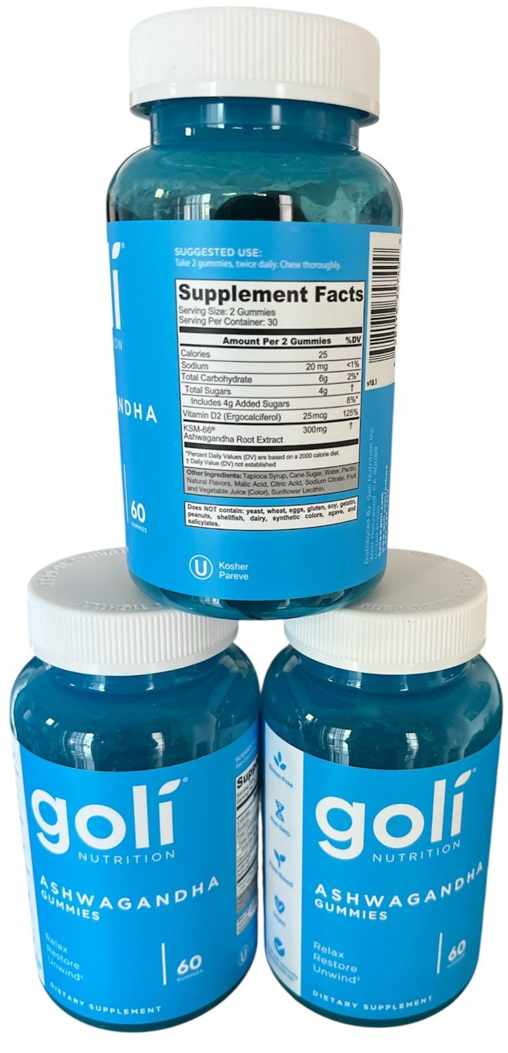 3 Pack Goli Nutrition Ashwagandha & Vitamin D KSM-66 - 180 Gummies