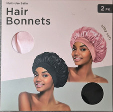 Satin Hair Bonnet 2 Pack Silky Soft Solid Pink Black Multi-Use for Women