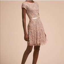 BHLDN Lara Addison Dress Rose Nude 4 Bridesmaid Beaded Pink Anthropologie $375