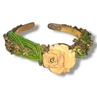 Vintage Miriam Haskell Signed Celluloid Rose Green Rhinestone Cuff Bracelet 40s