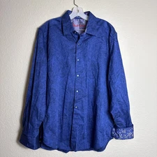 Robert Graham Andretti Men's Long Sleeve Size XL Paisley Blue Floral Flip Cuff
