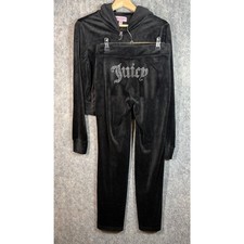 Juicy Couture Y2K Vintage Black Velour Matching Tracksuit S/XS Pants Hoodie