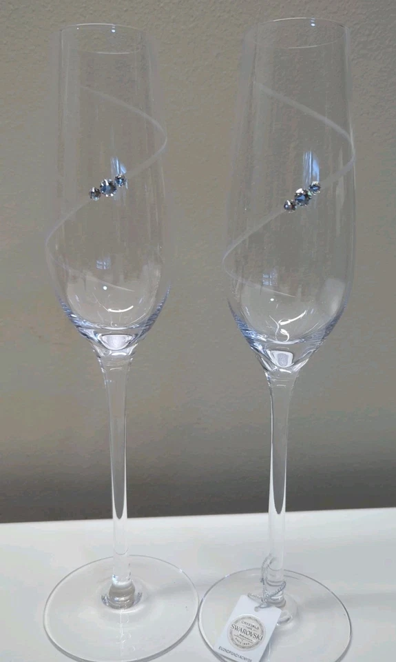 Juego de 2 flautas de champán de cristal de Swarovski con gemas copas para tostar de 10,5 pulgadas Foto 2 de 4