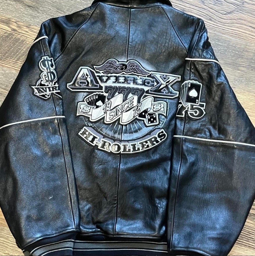 Vintage Avirex Black Leather High Rollers Varsity Jacket 3XL | eBay