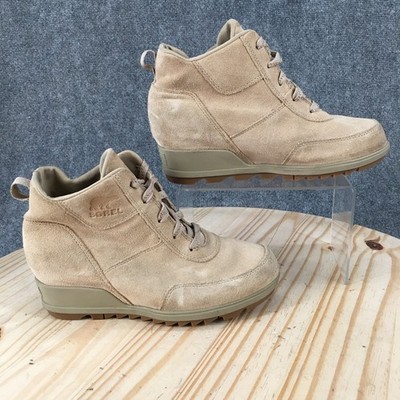 Sorel Evie Sport Lace Boots Womens 7.5 Ankle Bootie Lace Up Casual Comfort Tan