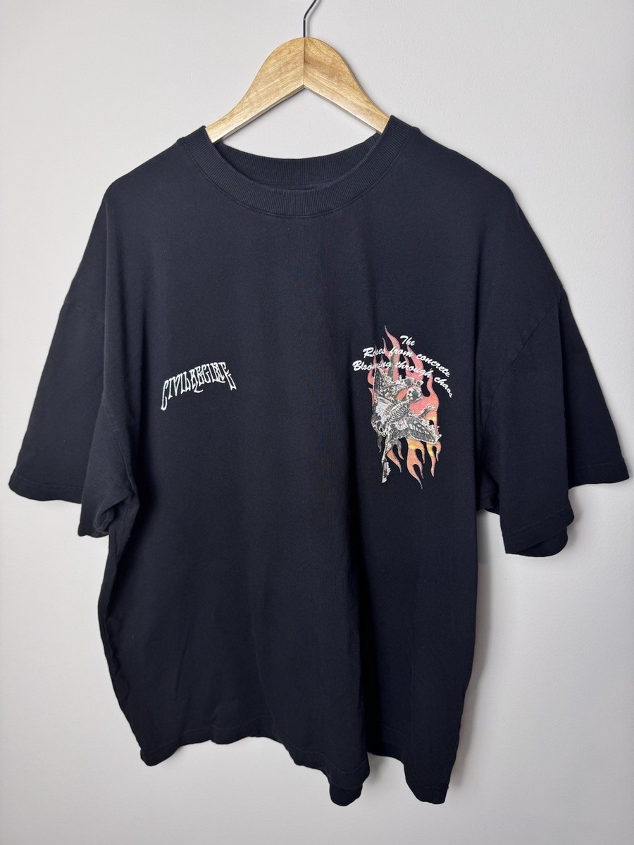 Civil Regime Roses From Concrete Blooming Through Chaos 2XL T-shirt Skull Flames View 2