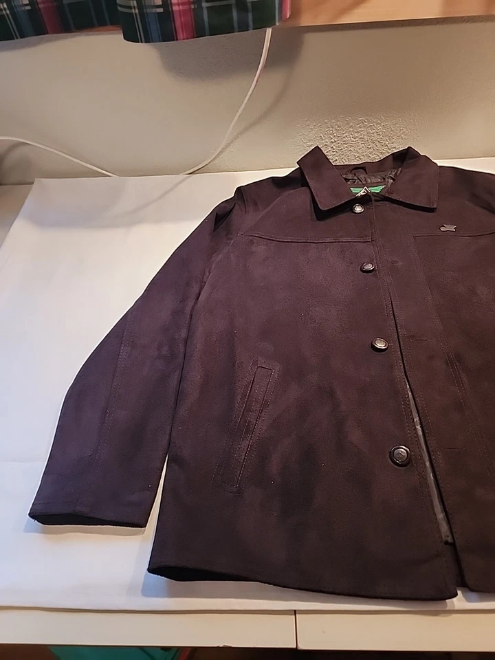 Chaqueta de gamuza italiana para hombre Armani Collezloni talla XL marrón forrada con botones Foto 2 de 4