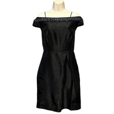 Retro Chic Womens Dress 6 Black Sequin Trim Off Shoulder Cocktail Evening LBD