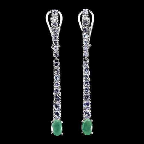 925 Sterling Silver Earrings Oval Emerald 6x4mm Tanzanite Gemstone Jewelry