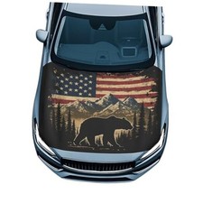 Flag Bear American Hood Flag Cover Stretch Polyester Fabric Cover Car Hood