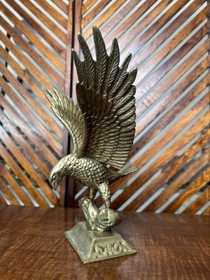 Vintage Large Brass Eagle Statue Figurine 11  Tall Freedom Sculpture MCM America