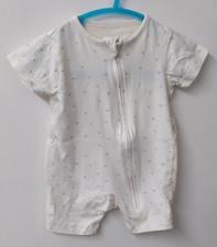 George Zip Romper Playsuit 0-3 Months Baby Girls Cream Heart Print Short Sleeve