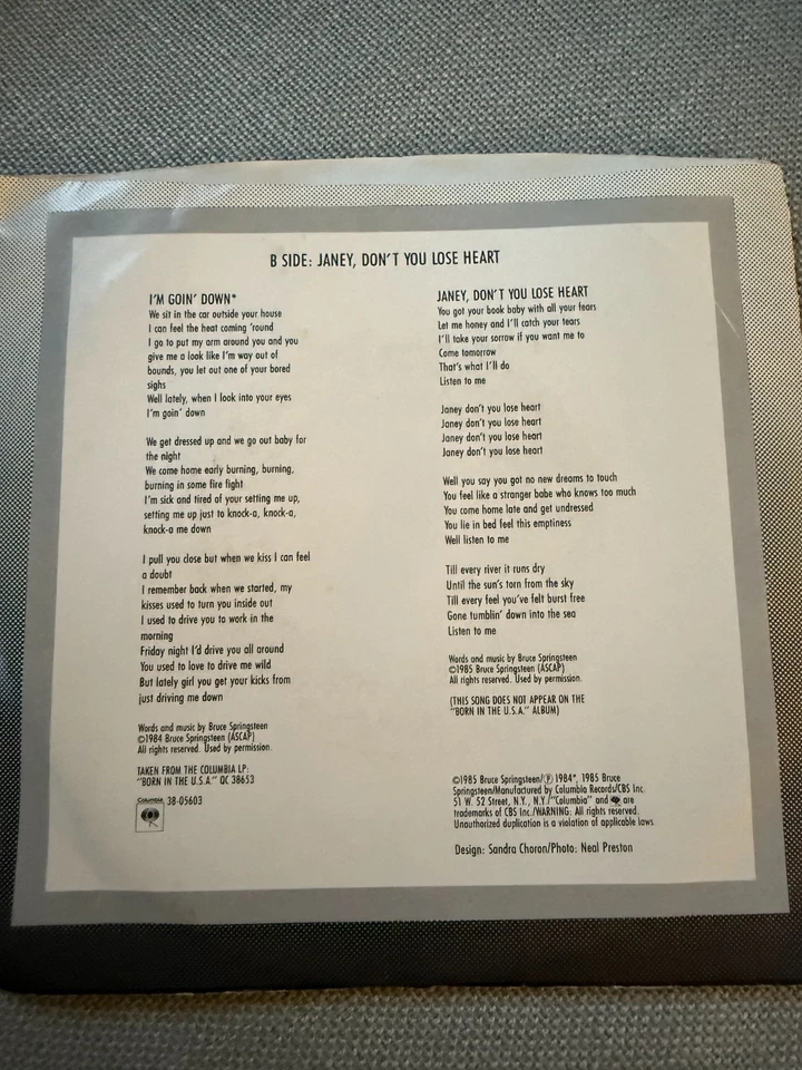 Bruce Springsteen – I'm Goin' Down - 7" Single with PS - 1985 38-05603 - Image 2 of 3