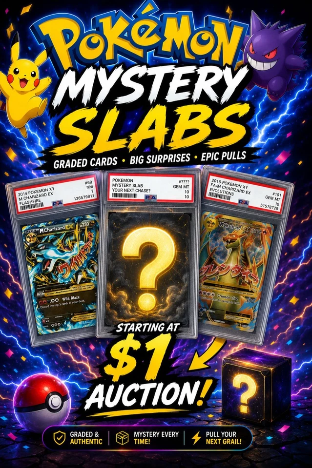 MYSTERY SLABS $1 Start Pokemon Graded Cards Vintage, Modern, PSA, CGC, TAG