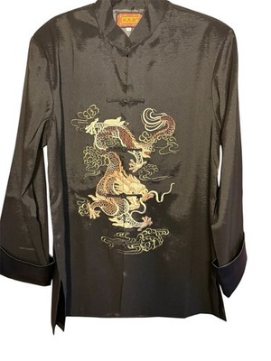 traditional Chinese Tang suit jacket BLACK & Dragon Embroidery Women s Sz M