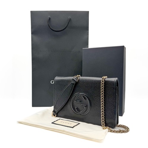 GUCCI Soho 3way Chain Wallet Clutch Bag  Interlocking GG Black 598211 Authentic