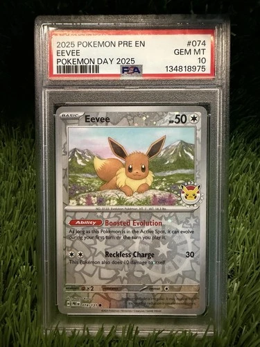 Pokemon Eevee Day 074/131 Prismatic Evolutions Stamped Promo English PSA 10 Holo
