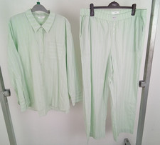 M&S Women's 2pcs Bundle Pyjamas Green Stripe Cotton Long Sleeve Long Leg Set New