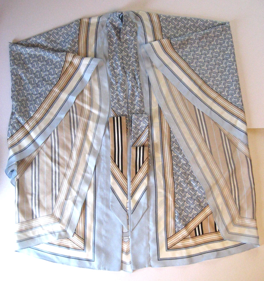 NWT BURBERRY Silk Cape/Wrap with "TB"  Logo Design in Pale Blue & Stripes - Image 2 of 4