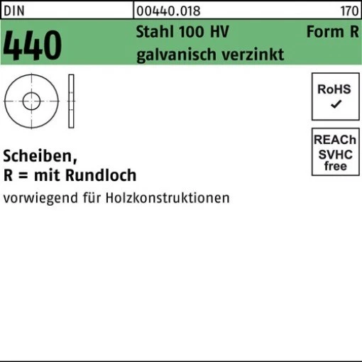 REYHER 100er PACK(Stk) 000440001080135000 Scheibe DIN 440 R 13,5x 44 x 4 Stahl 100 HV