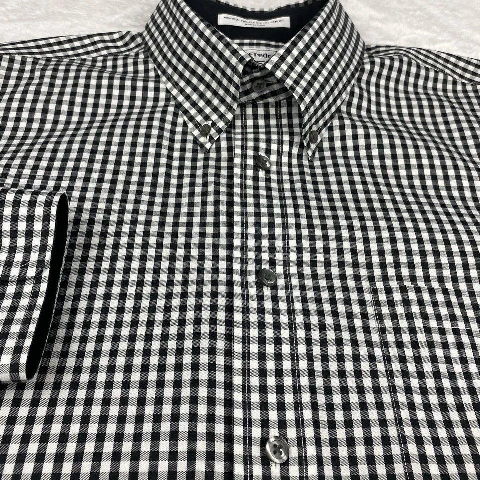Camisa de vestir Paul Fredrick para hombre 17-32 negra a cuadros búfalo puños abatibles sin hierro Foto 4 de 4