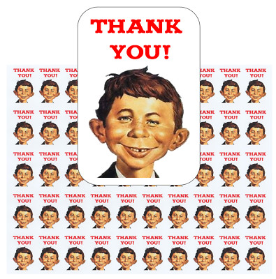 50 Alfred E Neuman Thank You Envelope Seals / Labels / Stickers, 1'' by 1.5''