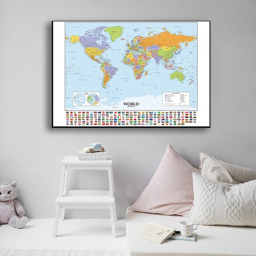 Map of the World with Country Flags Poster Giant Size 88x59" 48x32" Wall Prints - Picture 15 of 23
