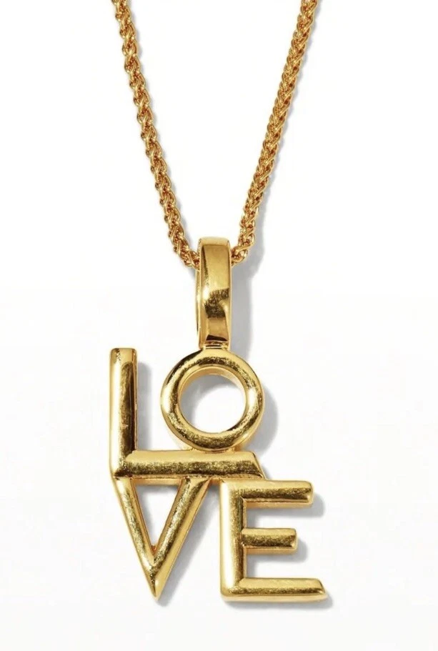 SAINT LAURENT (YSL) Collana catena pendente ottone oro antico con ciondolo Saint Laurent YSL LOVE nuova con scatola $650