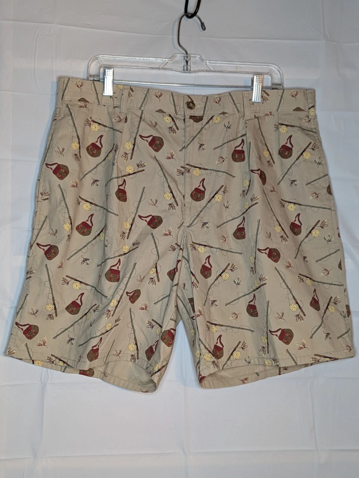 Brooks Brothers Men's Shorts Sz 38 Khaki Fun Fly Fishing All Over Print Sports