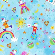 Unicorns in Space Blue 100 Cotton Fabric by The Yard