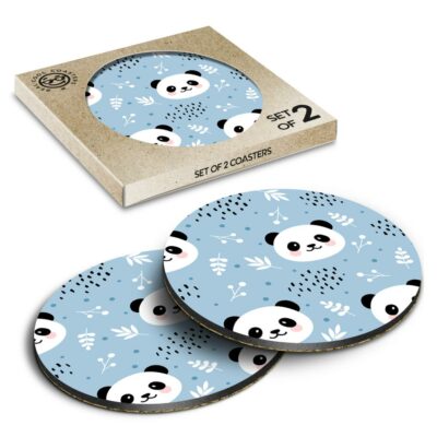 2 runde Untersetzer in Schachtel - süßer babyblauer Pandabär #12936