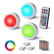 3PACK LED Tap Light Push Light Puck Light 12 RGB Color Wireless Touch Light 80LM