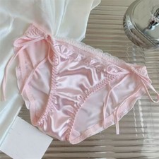 Japanese Sweet Girls Faux Satin Briefs Panties Strappy Cute Knickers Underwear