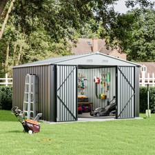 ​12x10ft 10x8ft Outdoor Metal Garden Storage Shed Tool House with Lockable Doors