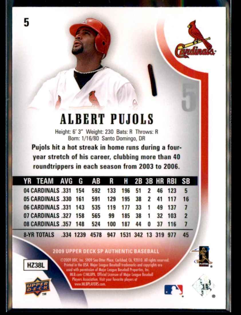 2009 SP Authentic Albert Pujols St. Louis Cardinals #5 | eBay
