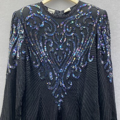 Vintage Patra Beaded Black Iridescent Sequin Sheath Silk Cocktail Dress Size 12 | eBay Vintage Patra Beaded Black Iridescent Sequin Sheath Silk Cocktail Dress Size 12 | eBay