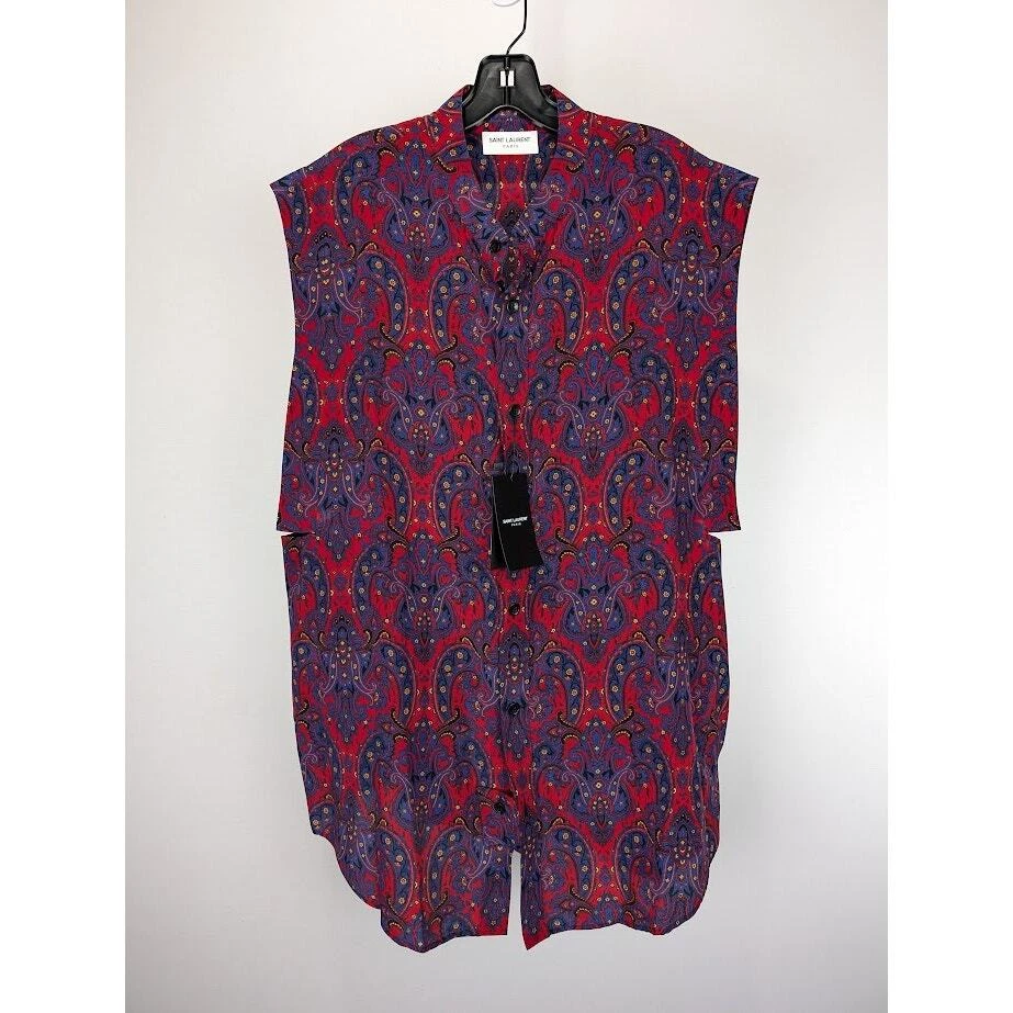 SAINT LAURENT (YSL) Camicia senza maniche Saint Laurent Paris Chemise Sans Manches in seta nuova con etichette 42