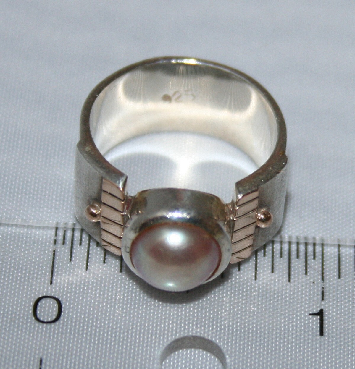 Silpada Rare HTF Pink Pearl & Gold Accent Band Sterling Silver Ring R0741 Size 7