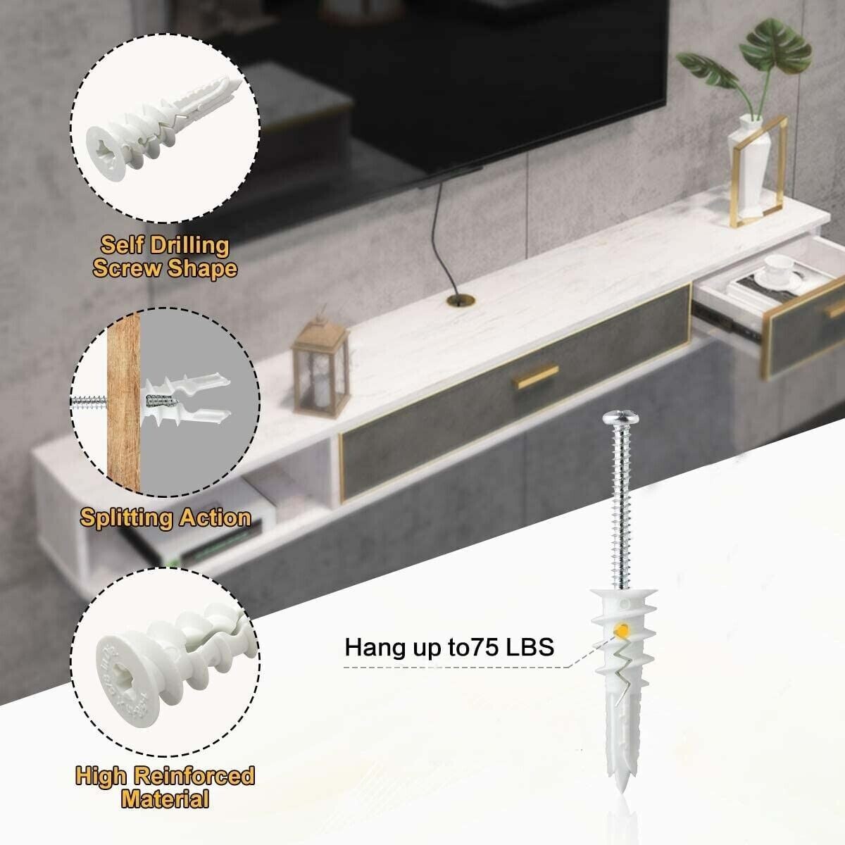 Plasterboard Fixings Nylon Self Drill Fixing Plug with Screws Pack of