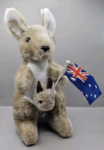 jumback kangaroo & joey with flag stuffed animal Soft Toy plush toy 12"